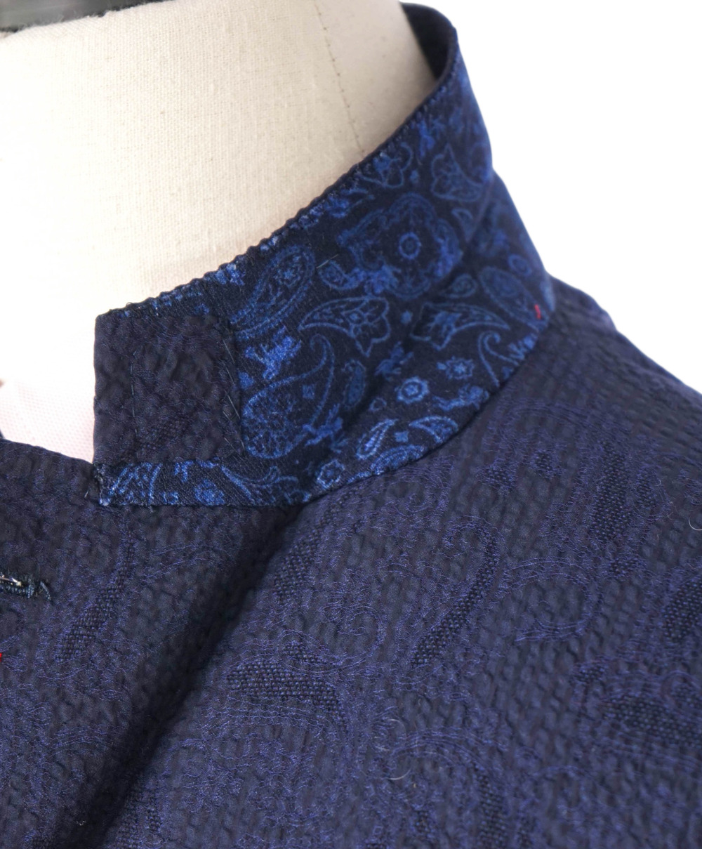 $3,000 ISAIA - Navy Blue Floral Seersucker Sport Jacket - 50R US